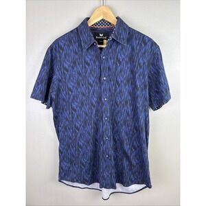 Butter Cloth Short Sleeve Button Up Shirt Size Medium Geometric Print Blue